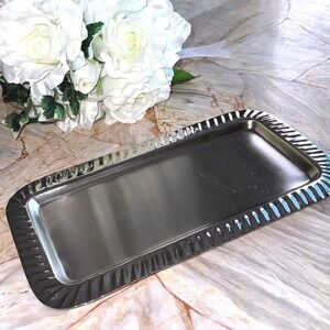 Ross Silver Rectangular Vanity Tray Fluted Border Metallic 9.5x4.5 Made in India